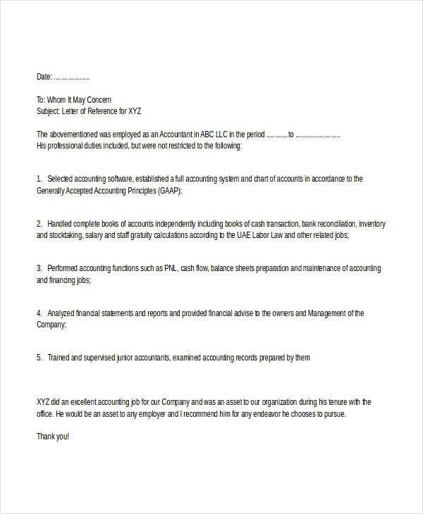Accountant Reference Letter Templates