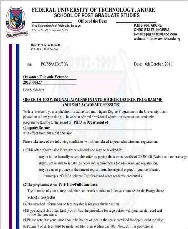 Offer Of Admission Letter – Gotilo