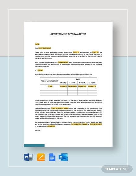 Advertisement Approval Letter Template