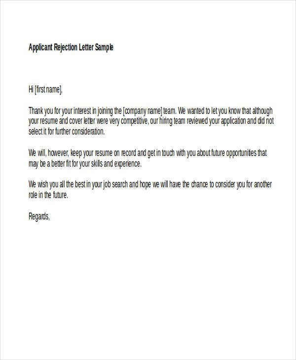 Applicant Rejection Letters