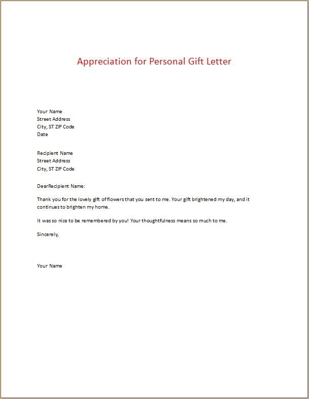 Appreciation For Personal Gift Letter