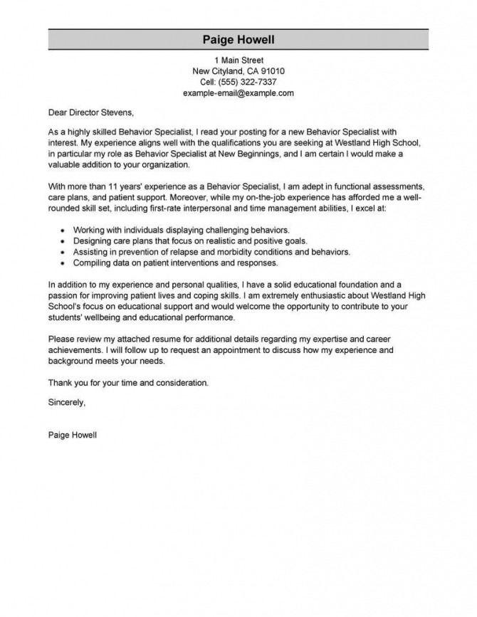 Best Behavior Specialist Cover Letter Examples