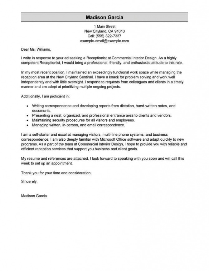 Best Receptionist Cover Letter Examples