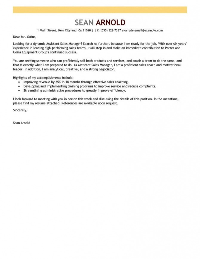 Best Sales Assistant Manager Cover Letter Examples