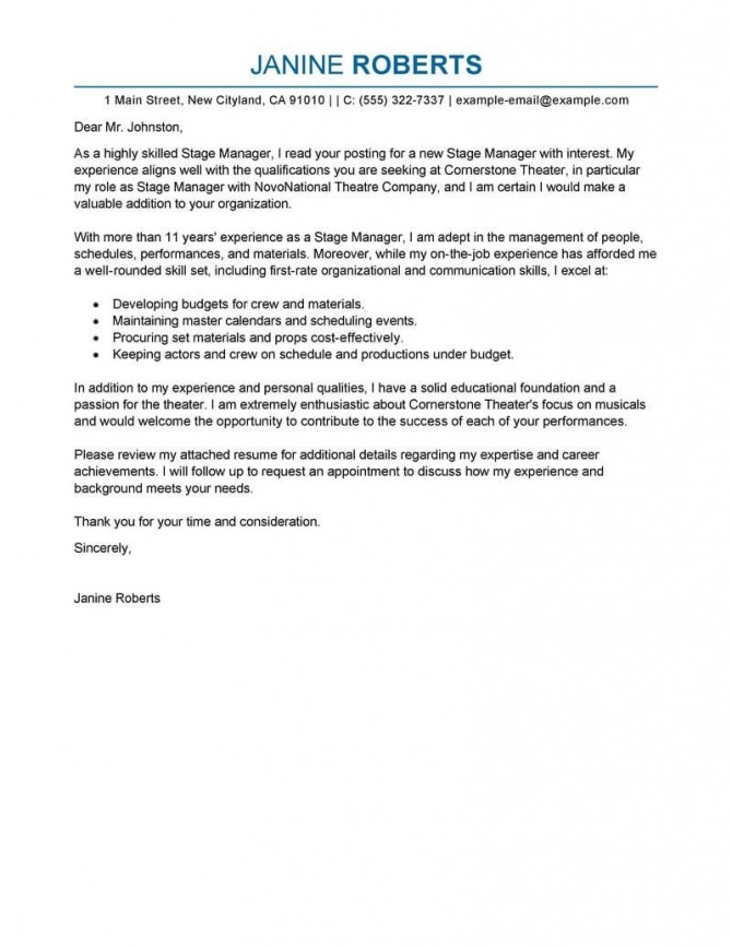 cover letter examples for supervisor position