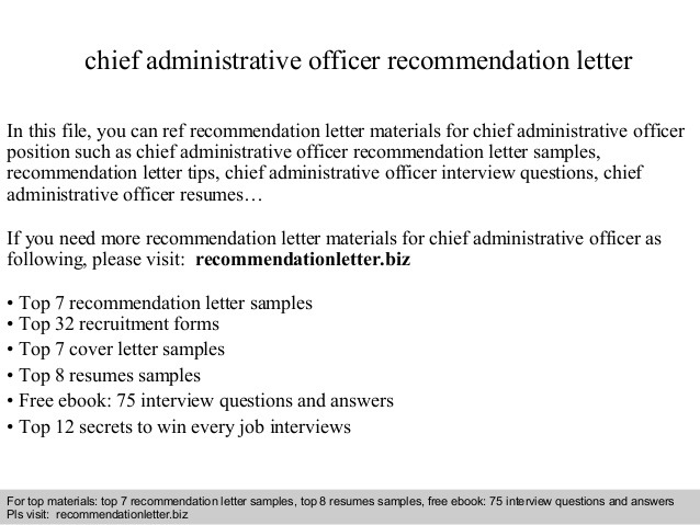 Chief Administrative Officer Recommendation Letter