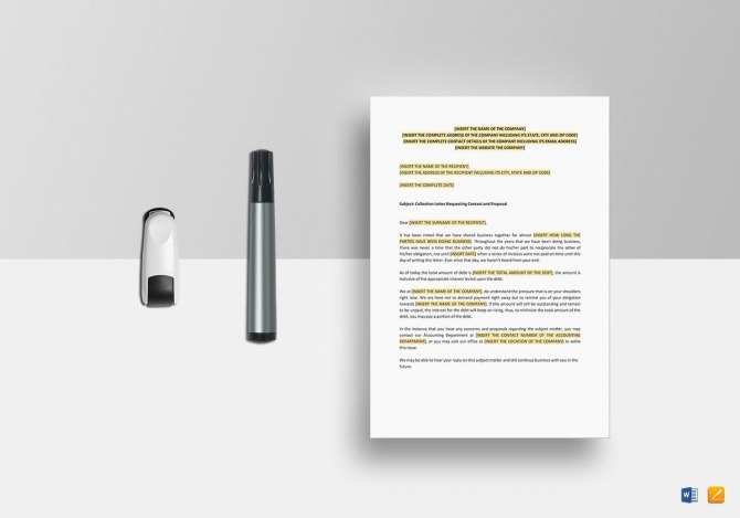 Collection Letter Requesting Contact And Proposal Template In Word