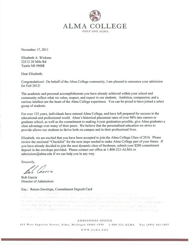 example of college admission application letter