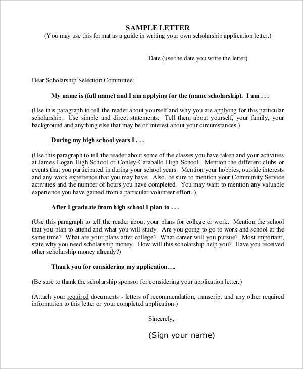 College Scholarship Application Letter Template