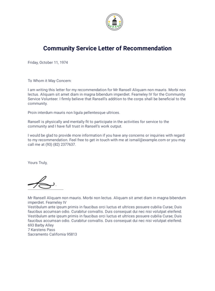 Service letters. Recommendation Letter for Volunteers.