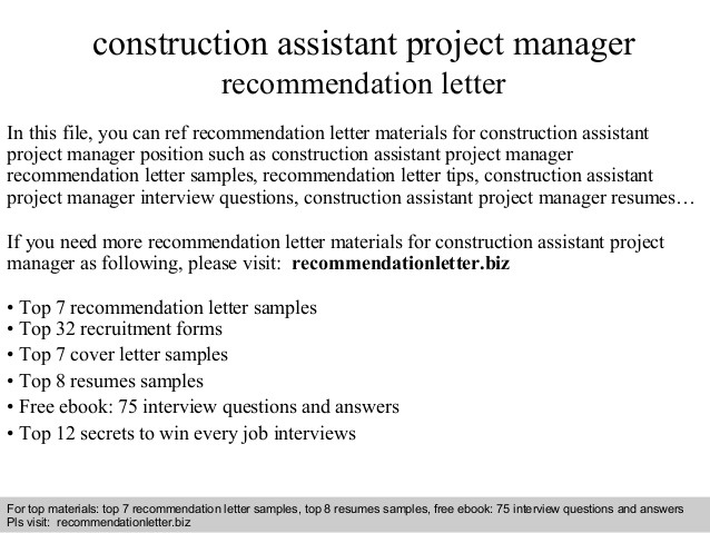 Construction Assistant Project Manager Recommendation Letter