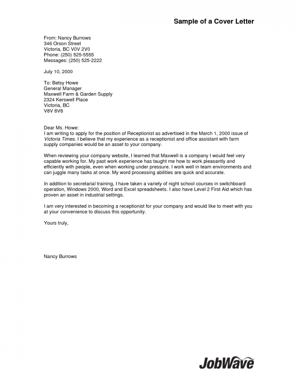 Cover Letter  Sample General Cover Letter A Good Sample Cover