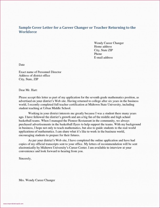Cover Letter For Fresher Teacher Job Application