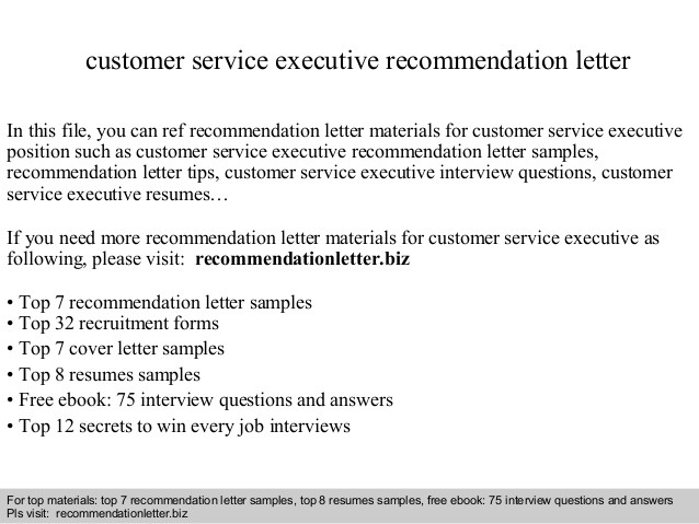 Customer Service Executive Recommendation Letter