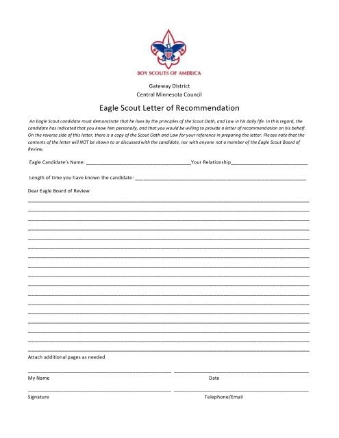 Eagle Scout Letter Of Recommendation