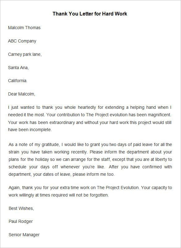 Employee Thank You Letter Template Free Word Pdf Documents For