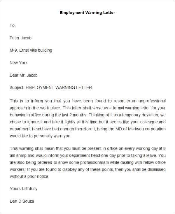 Employee Warning Letter In