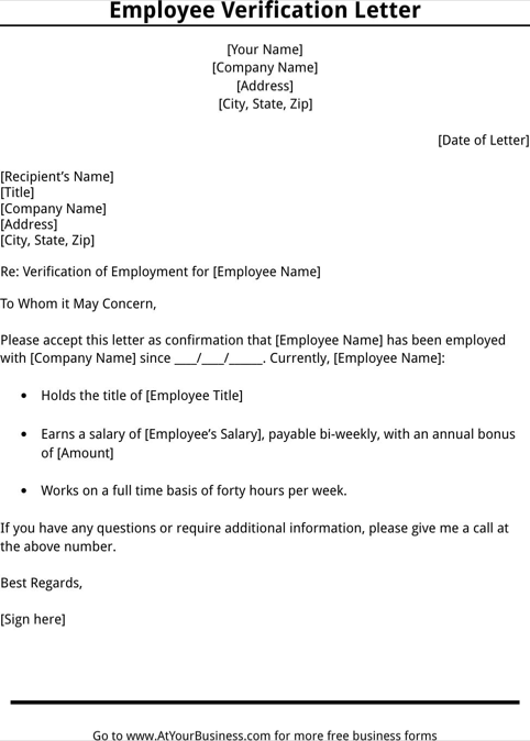 Employment Verification Letter Template