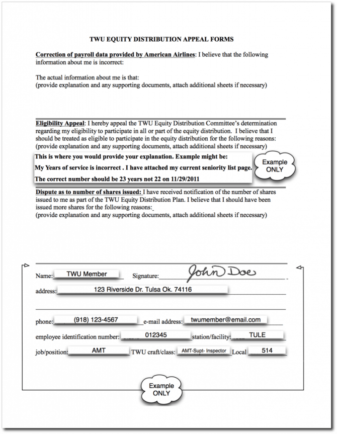 Example Appeal Letter And Form For Twu Equity Distribution