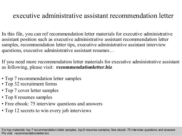 Executive Administrative Assistant Recommendation Letter