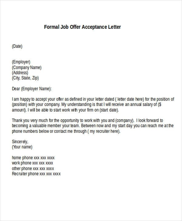 Free  Acceptance Letter Templates In Ms Word