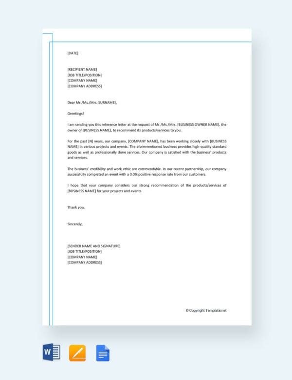 Free  Business Reference Letter Templates In Ms Word