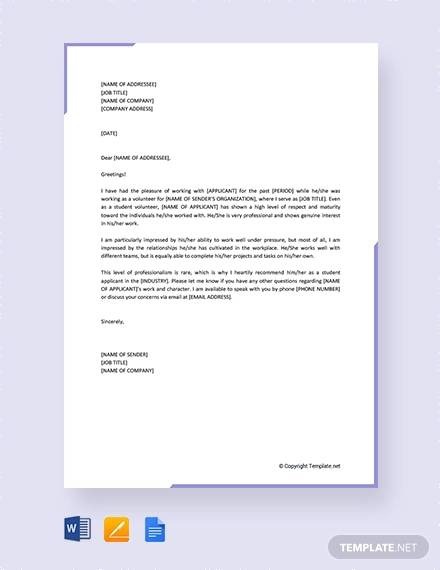 Free  Job Recommendation Letter Templates In Ms Word