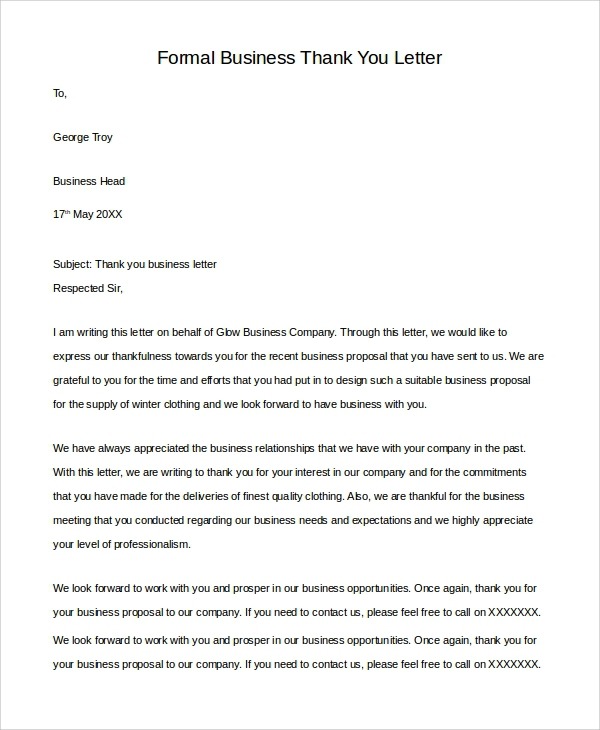 Free  Sample Business Thank You Letter Templates In Pdf