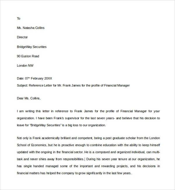 Free  Sample Financial Reference Letter Templates In Pdf