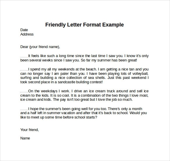 Free  Sample Friendly Letter Formats In Pdf