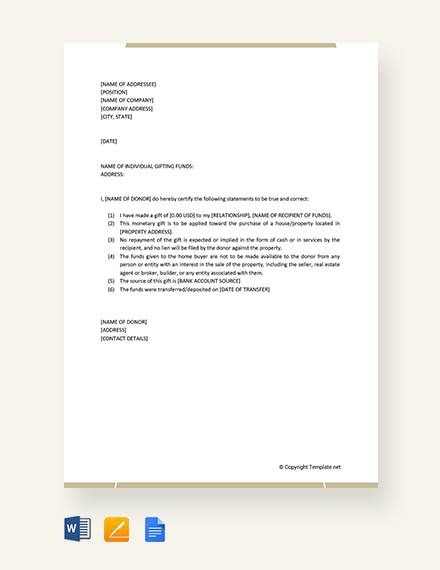 Free  Sample Gift Letter Templates In Pdf