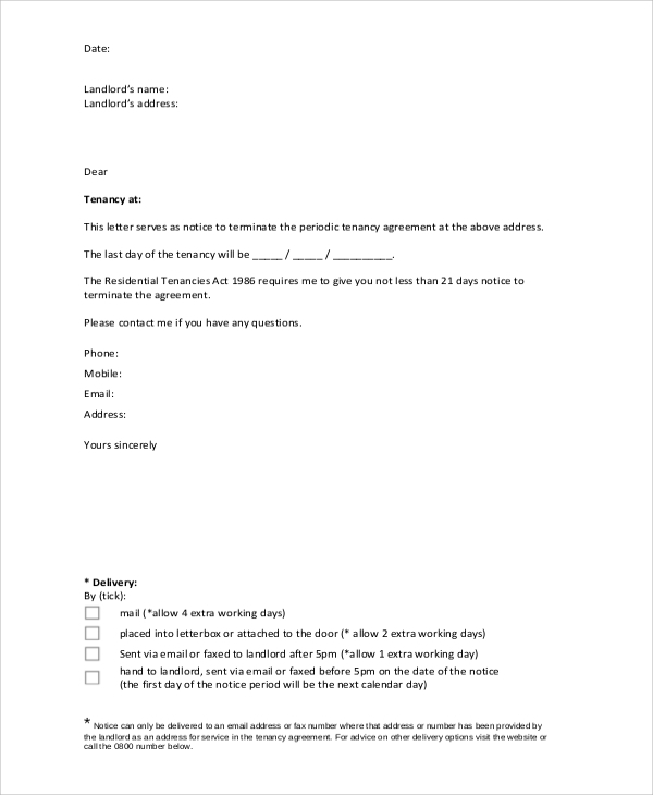 Free  Sample Lease Termination Letter Templates In Ms Word