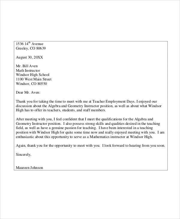 Free  Sample Teacher Thank You Letter Templates In Pages