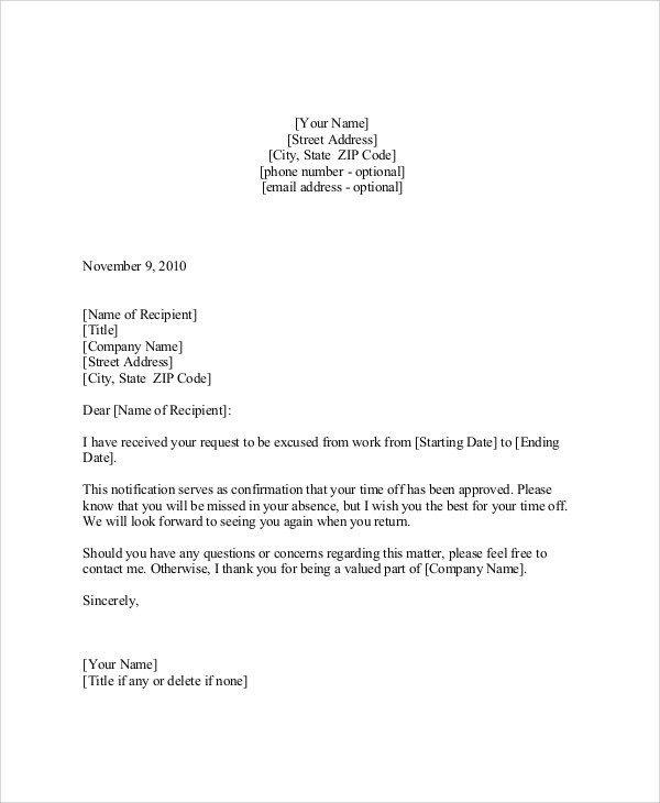 Free  Sample Vacation Request Letter Templates In Pdf
