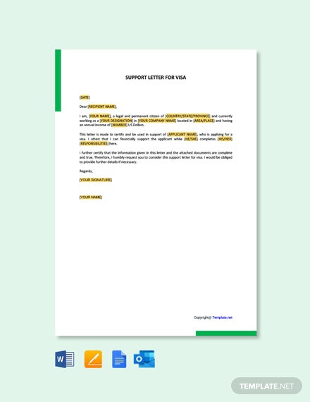 Free Affidavit Of Support Letter For Visa Template