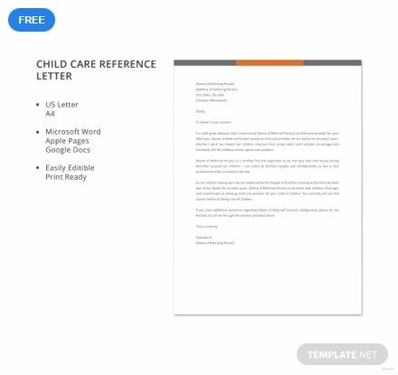 Free Child Care Reference Letter