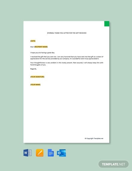 Free Formal Thank You Letter For Gift Received Template Free Formal Thank You Letter For Gift Received Template