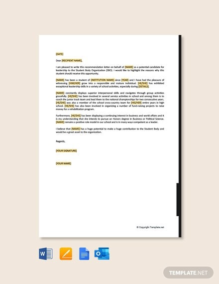 Free Leadership Recommendation Letter For Student Template