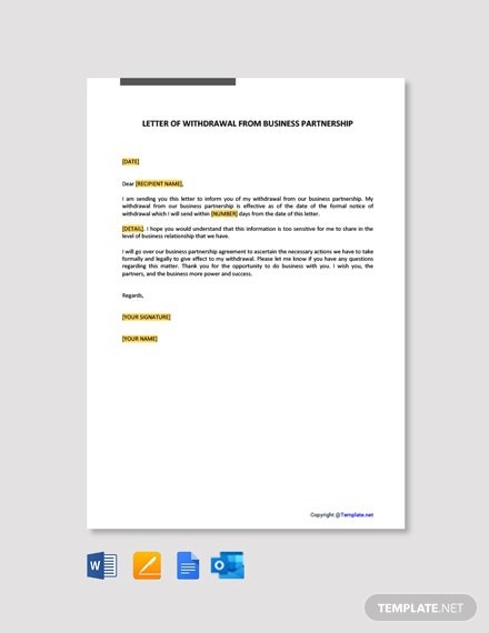 Free Letter Of Withdrawal From Business Partnership Template
