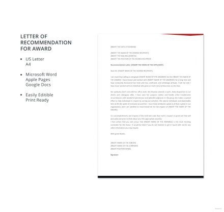 Free Letter Template Of Recommendation For Award