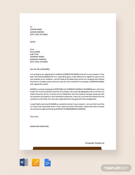 Free Rental Reference Letter From Employer