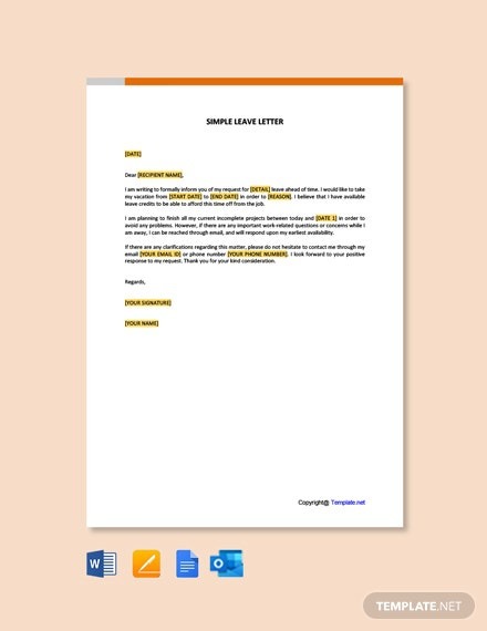Free Simple Leave Letter Template