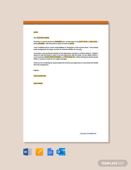 Free Simple Vacation Request Letter Template