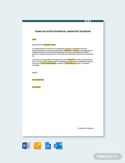 Free Thank You Letter For Medical Laboratory Technician Template