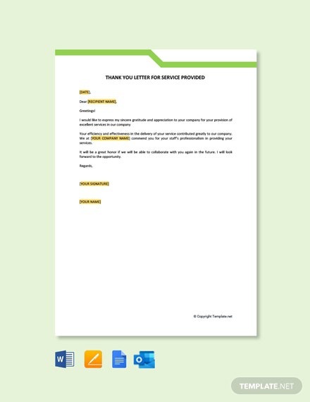 Free Thank You Letter For Service Provided Template