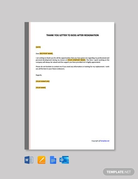 Free Thank You Letter To Boss After Resignation Template