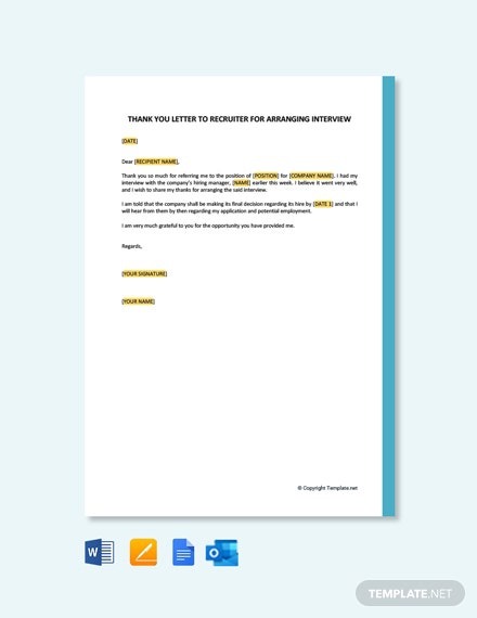 Free Thank You Letter To Recruiter For Arranging Interview