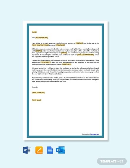 Free Transfer Request Letter Due To Health Problem Template