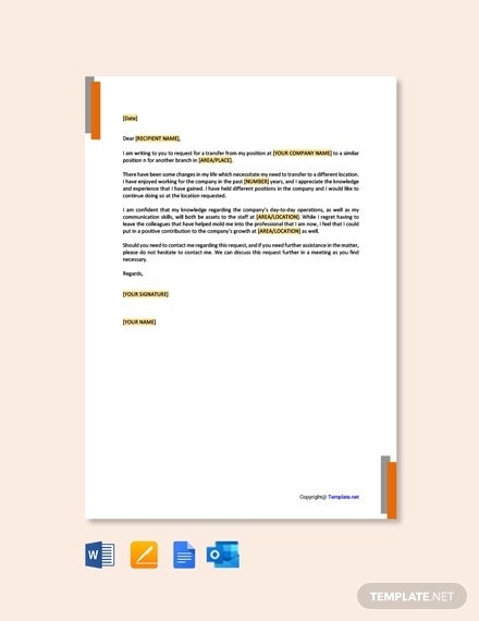 Free Transfer Request Letter From One Branch To Another Template