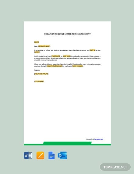Free Vacation Request Letter For Engagement Template